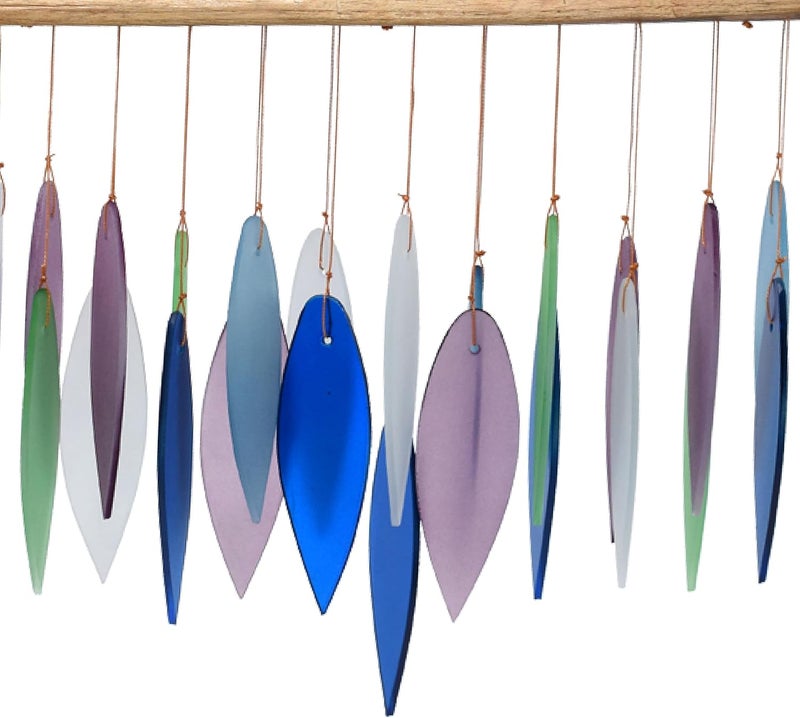 Gift Essentials Blue Handworks Mountain Ridge Glass Chime, Sandblasted Glass and Found Wood Handcrafted Wind Chime - Image 2